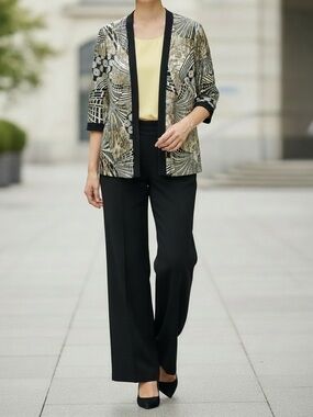 R&M Richards Pantsuit Art Deco Metallic Jacket Set Size 10